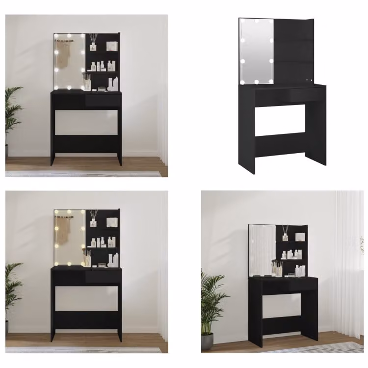 vidaXL Tavolo da toilette con luci LED nero 74,5x40x141 cm - Tavolo da toilette - Tavolo da trucco - Tavolo da cosmesi - Tavolo da toilette