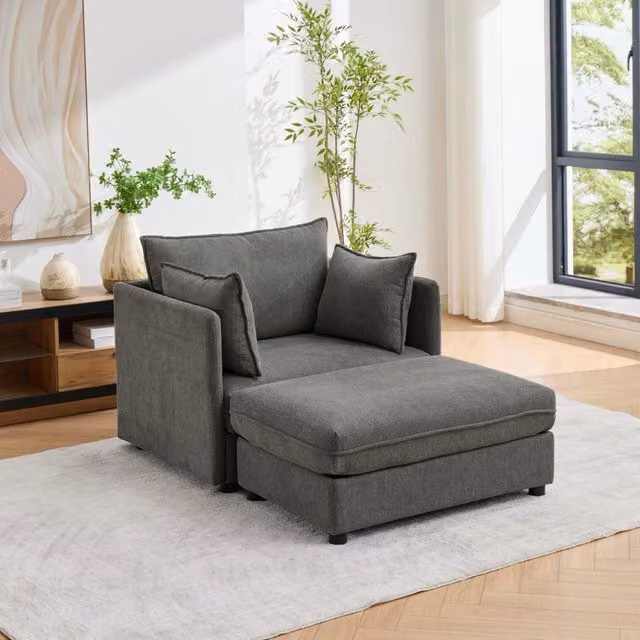 Divano 1 posto con poggiapiedi estraibile ¨C Minimal ¨C Tessuto grigio compatto per piccoli spazi
