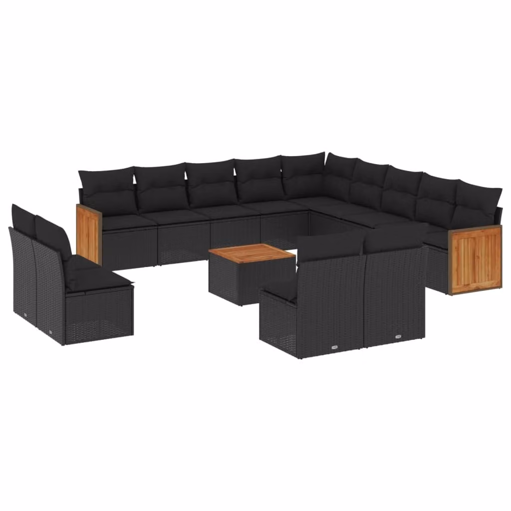 Set Divani da Giardino 14pz con Cuscini in Polyrattan Nero