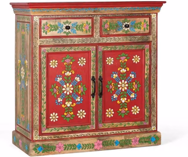 Credenza rustica in legno di mango con decorazioni floreali multicolore di Giner Y Colomer