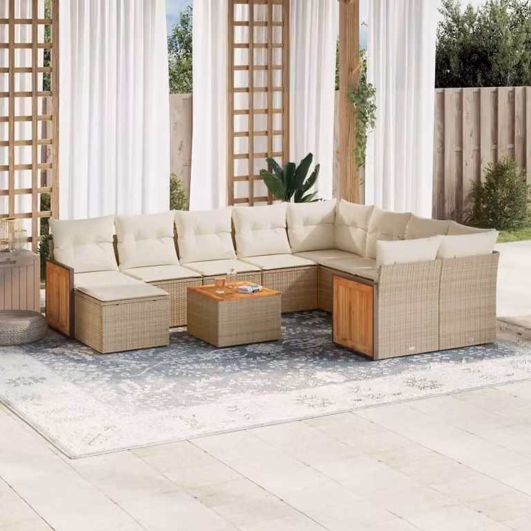 Maison Exclusive - Set Divani da Giardino 11 pz con Cuscini Beige in Polyrattan