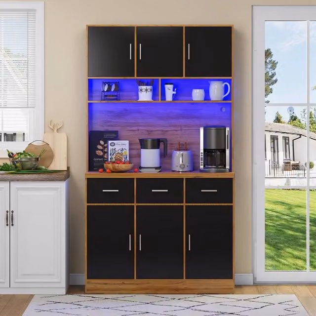 Buffet REDOM moderno con illuminazione LED integrata e app, colore naturale e nero, L/P/H: 100 x 40 x 180 cm – 1
