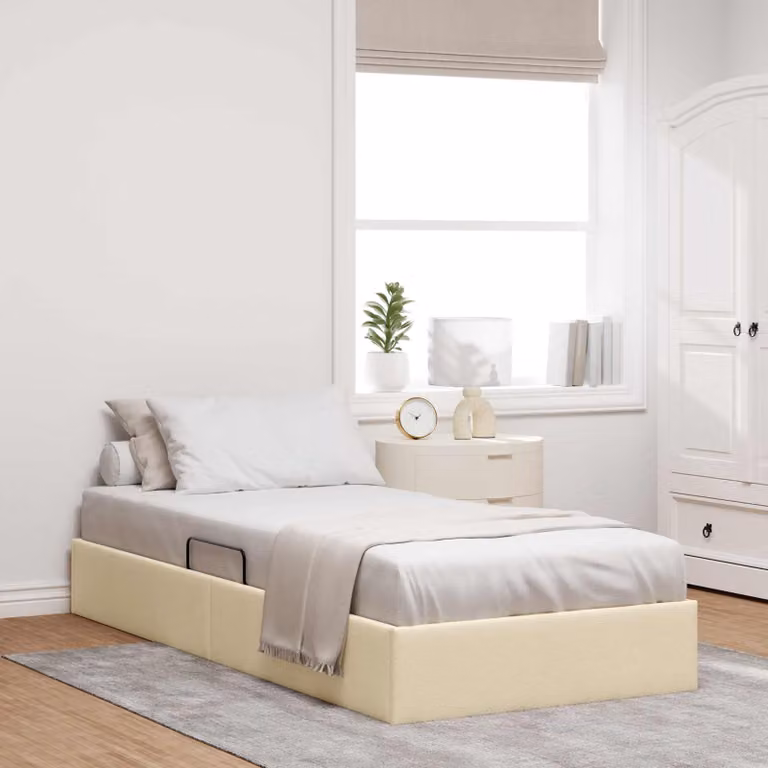 Letto ottomano con contenitore vidaXL in tessuto beige con base a sollevamento L 90 x P 200 cm