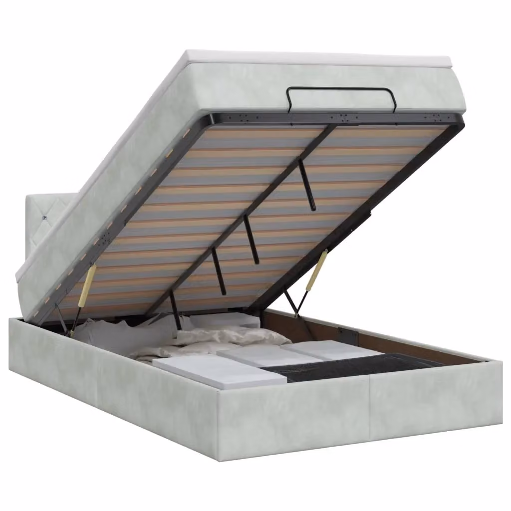 Letto ottomano moderno vidaXL in velluto grigio con base a sollevamento e materasso L/P: 120 x 200 cm – 2