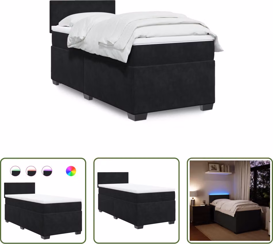 The Living Store Letto a molle con materasso nero 80x200 cm in velluto