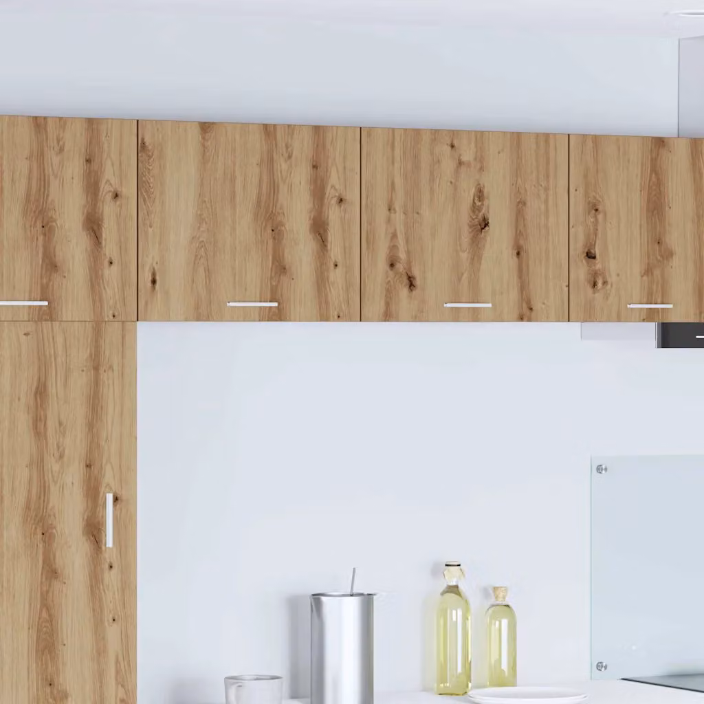 Set di 2 pensili da cucina moderni vidaXL in MDF con ante a battente, colore Rovere e Bianco