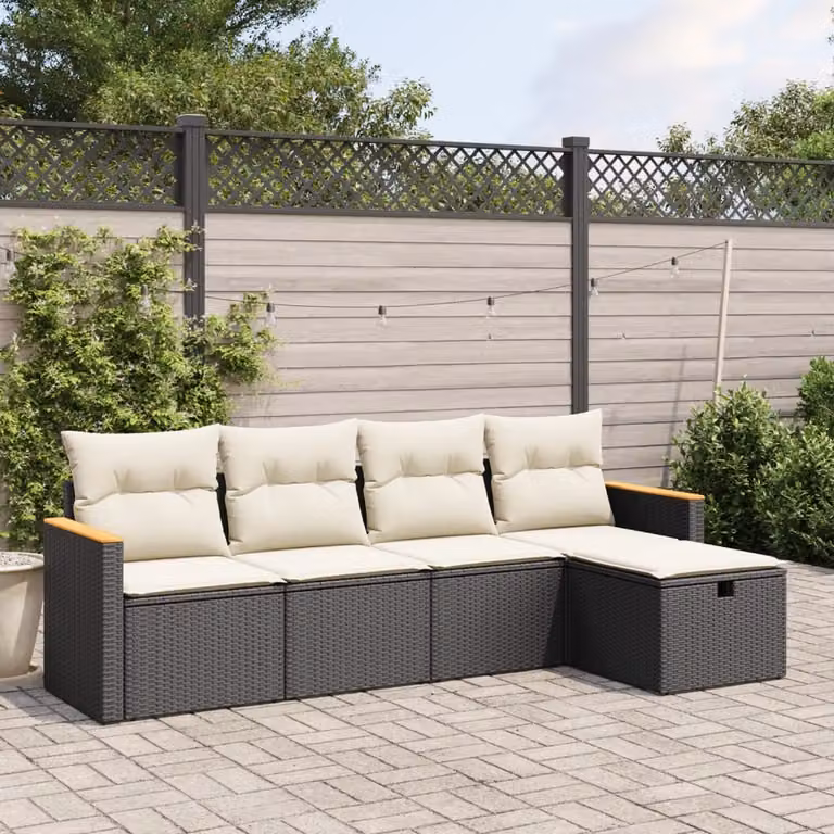 vidaXL Set Divani da Giardino a Forma di L con Cuscini, Polyrattan e Struttura in Acciaio Verniciato a Polvere, Nero e Bianco