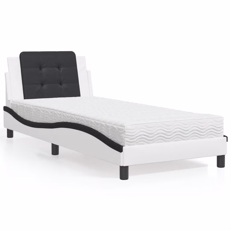 Letto con Materasso vidaXL Zadar Nero e Bianco in Similpelle e Tessuto L/P/H: 80 x 200 cm