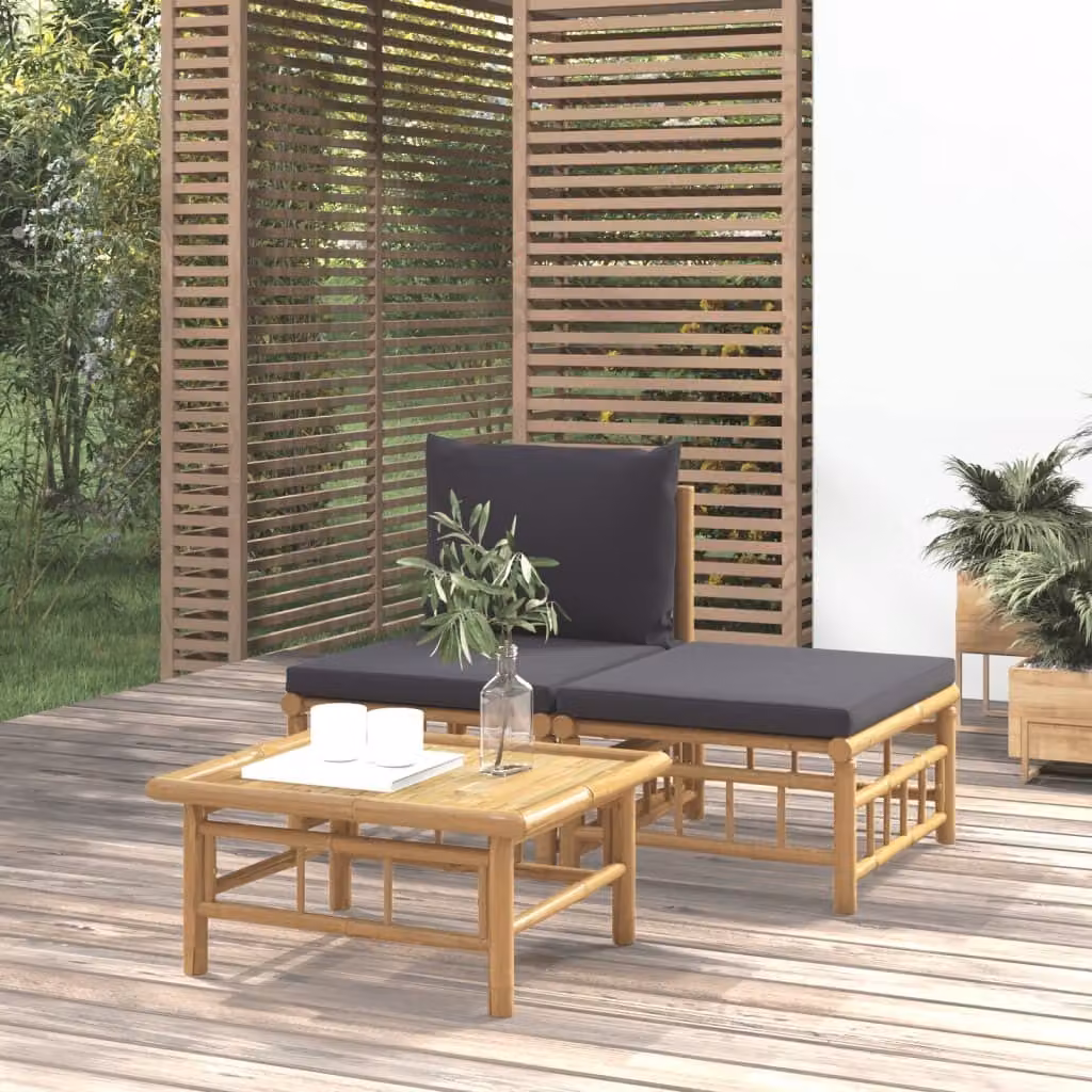 Maison Exclusive - Set da giardino a 3 pezzi con cuscini grigio scuro in bambù