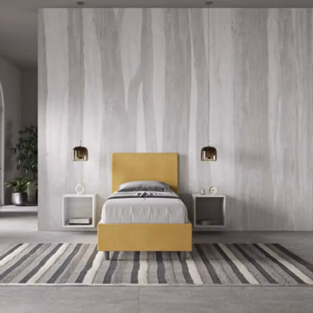 Letto singolo contenitore imbottito Ityhome Adele in microfibra colore giallo L: 90 cm, P: 210 cm – 2