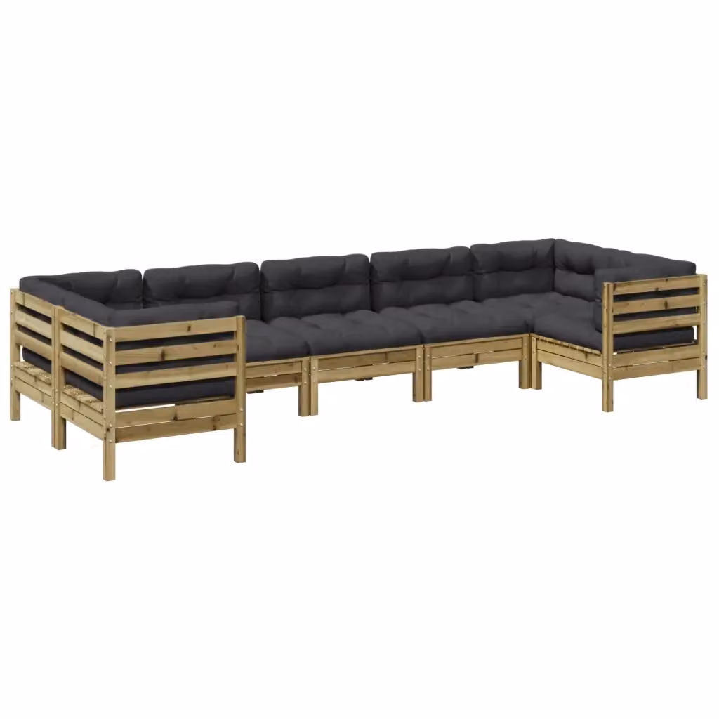 Set di Divani da Giardino a L vidaXL in Legno di Pino Trattato con 7 Cuscini Grigio Antracite – 2