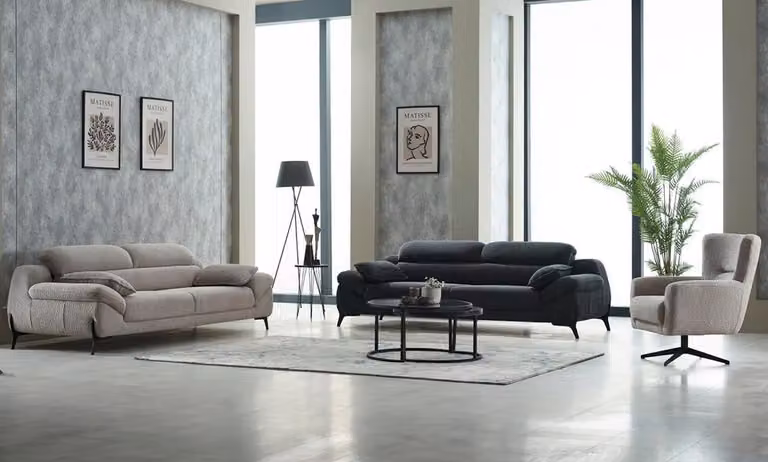 Couchgarnitur Dreisitzer Sessel Couch Stoff Polstersofa Beige 3tlg