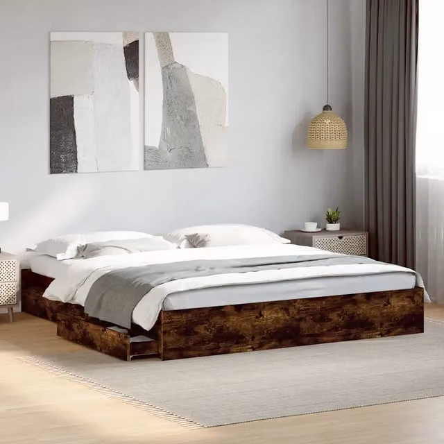 Giroletto con Cassetti-Struttura Letto con contenitore Rovere Fumo 180x200 cm Legno Multistrato 280234