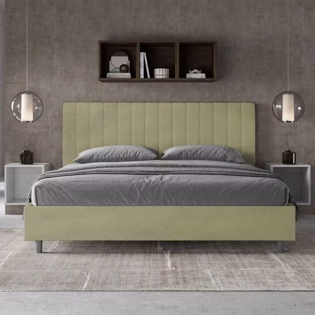 Letto matrimoniale king size con contenitore imbottito Agueda ityhome in microfibra verde 190x190 cm