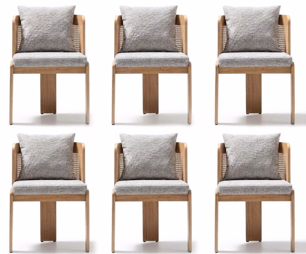 Set di sedie, design moderno, colore bianco, imbottitura in tessuto, struttura in legno, stile scandinavo, ideale per l'arredamento della casa