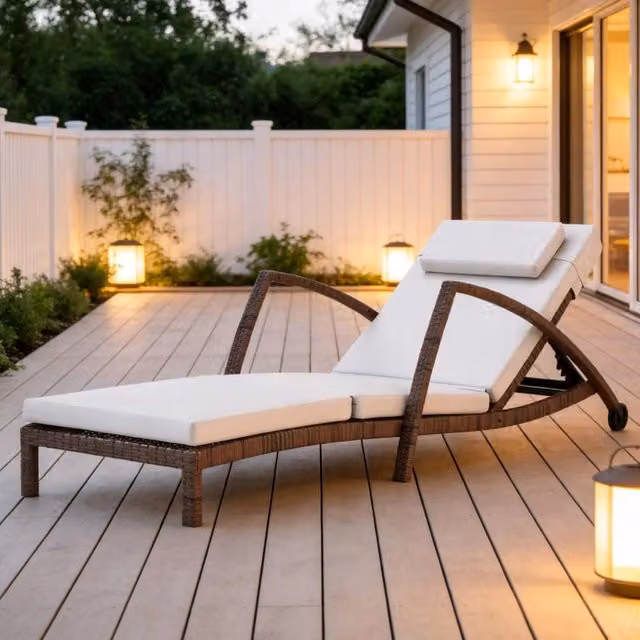 Lettino prendisole da giardino regolabile a 5 posizioni con ruote; resina e acciaio; beige e marrone