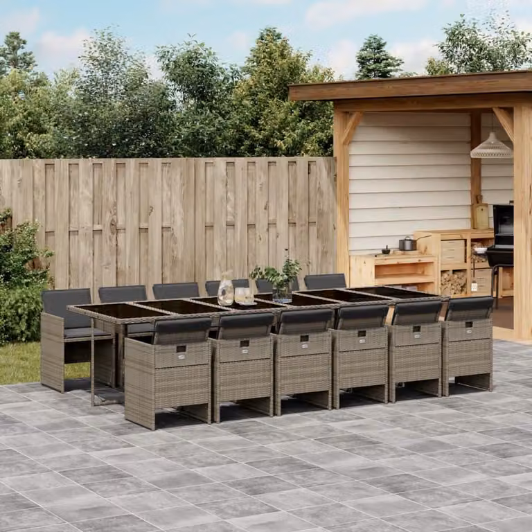 Maison Exclusive - Set da pranzo da giardino da 13 pezzi con cuscini, grigio, polyrattan