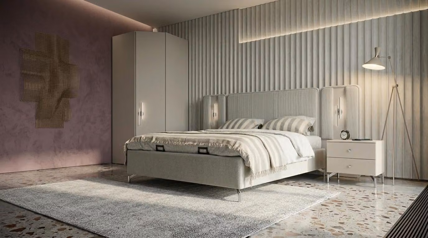 Due comodini, mobiletto angolare, stile moderno, colore grigio, confortevole, per la camera da letto