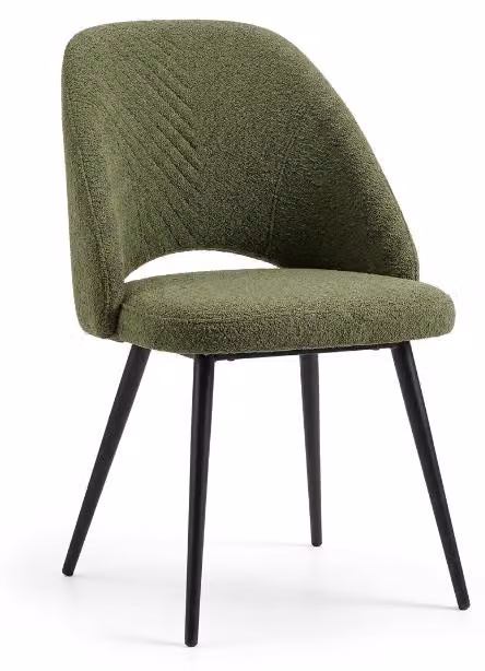 Sedia da pranzo in bouclé morbido, color verde oliva, elegante, imbottita, in stile scandinavo