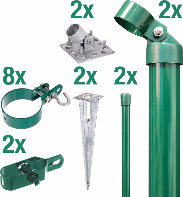 Alberts 601195 Set di collegamento per cancello in filo metallico e recinzione in rete metallica, set, 2s, zinco-fosfatato verde, con bussola di fissaggio a terra, Ø cancello: 76 mm, altezza recinzione: 1000 mm
