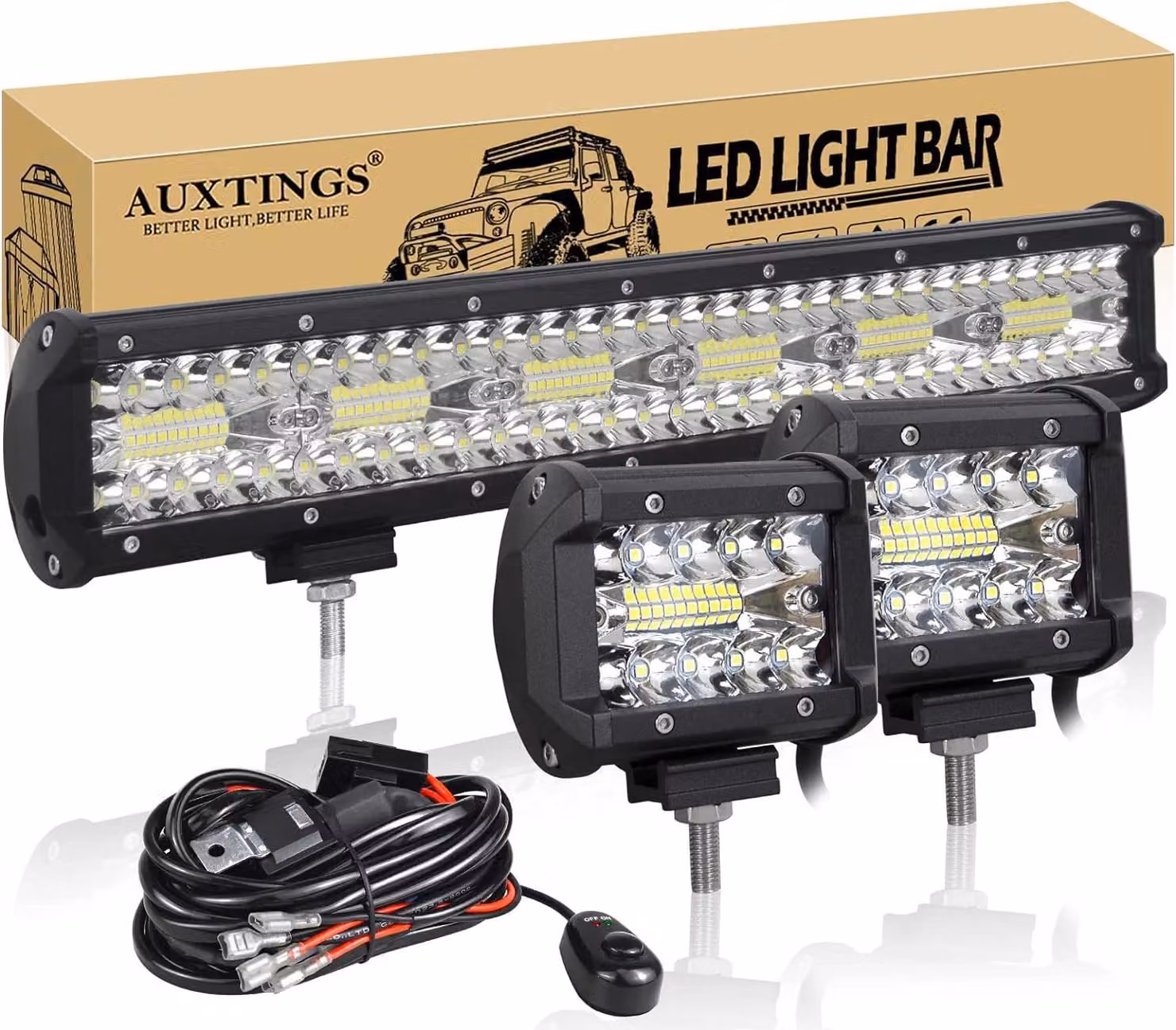 Striscia luminosa a LED, fascio combinato, design impermeabile, filo da 17 pollici e 360W