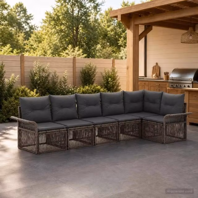 Set Divano da Giardino 6 pz Grigio polyrattan 3434834