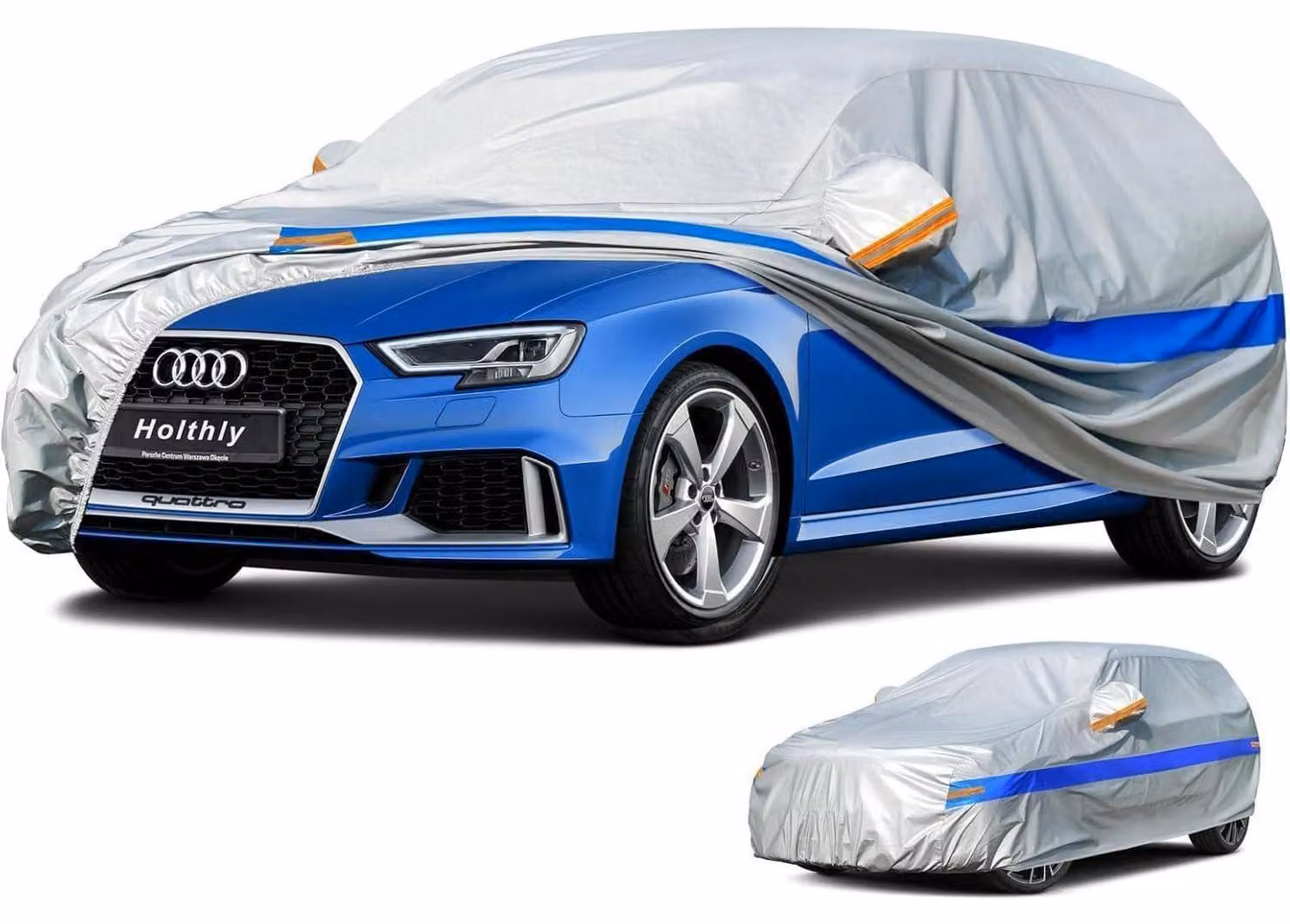 Copertura impermeabile e traspirante per auto, adatta a vetture con bagagliaio inclinato, lunghezza da 415 a 450 cm, colore grigio-blu