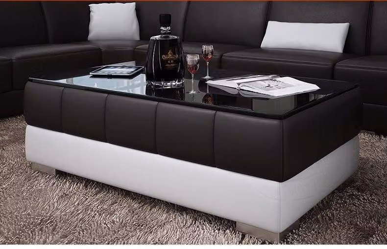 Designer Couchtisch Polster Tisch Leder Glas Moderner Tisch Glastische