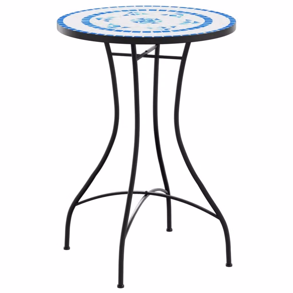 Tavolino da Bistrot con Mosaico Blu e Bianco Ø50x70 cm Vetroceramica