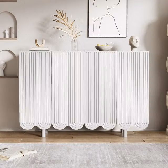 Credenza da cucina moderna Aosom Italy con ante sagomate e scaffali interni, Bianco, L 120 x P 37,5 x H 80,8 cm – 1