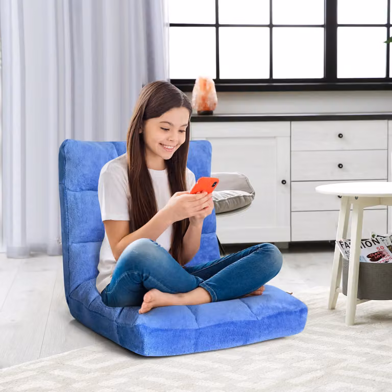 Sedia imbottita da pavimento regolabile in 14 posizioni Costway, Poltrona blu L: 105 cm, P: 56 cm, H: 15 cm