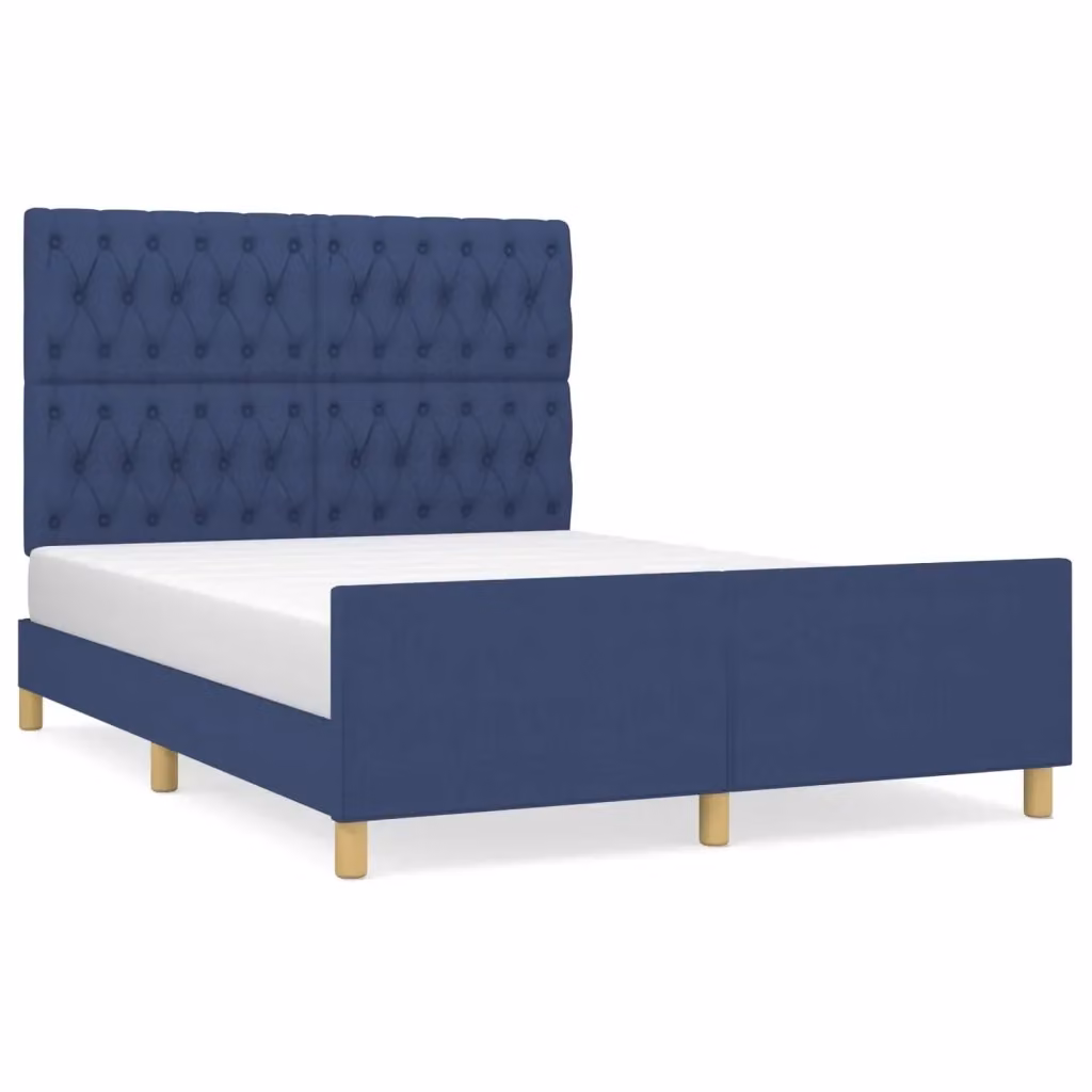 vidaXL Giroletto senza Materasso Blu in Tessuto e Legno di Larice L: 140 cm, P: 200 cm – 2