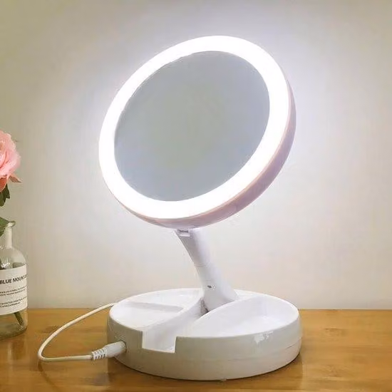 Specchio da trucco USB da viaggio con ingrandimento 10x e illuminazione a LED