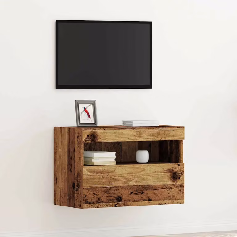 Mobile TV da parete vidaXL in legno vecchio marrone con illuminazione integrata L/P/H: 60 x 30 x 40 cm
