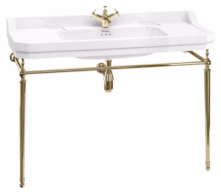 Casa Padrino lavabo in stile liberty bianco/oro 121 x 51 x h. 90 cm - Lavabo a colonna in porcellana a 1 foro con base - Mobili Bagno