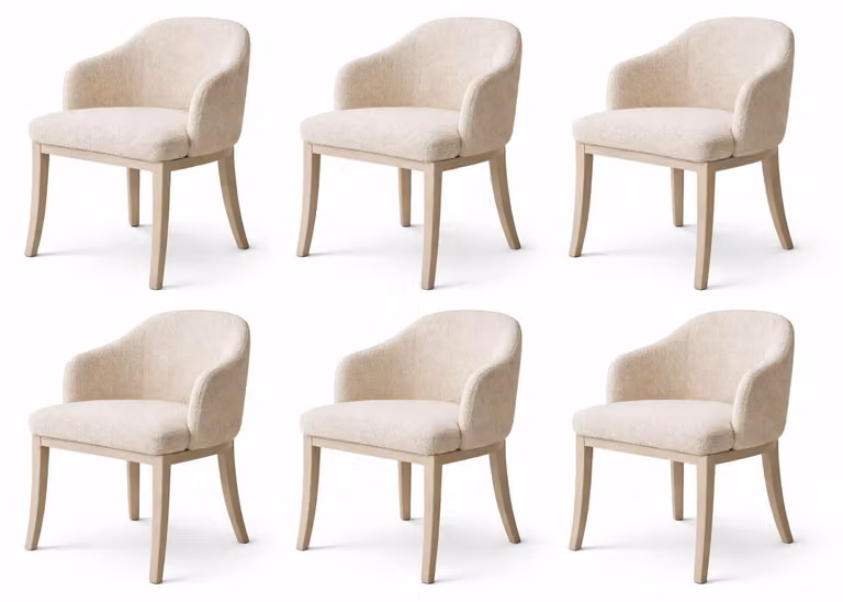 Set di sedie beige, 6 sedie, sedie da pranzo, sedie in legno con morbida imbottitura