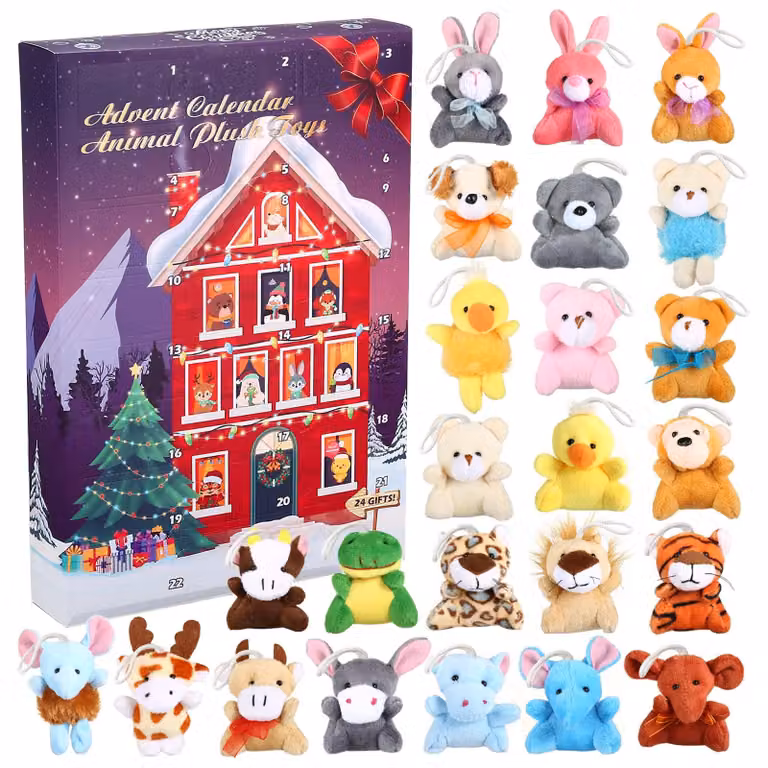 Calendario dell'Avvento 2024, con 24 peluche e portachiavi, ideale per bambini, perfetto come decorazione natalizia