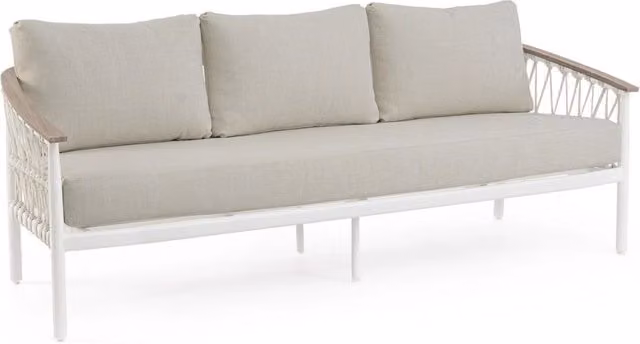 Divano da giardino a 3 posti GIORDANOSHOP con cuscini beige in alluminio verniciato a polvere e tessuto, L: 205 cm, P: 75 cm, H: 85 cm
