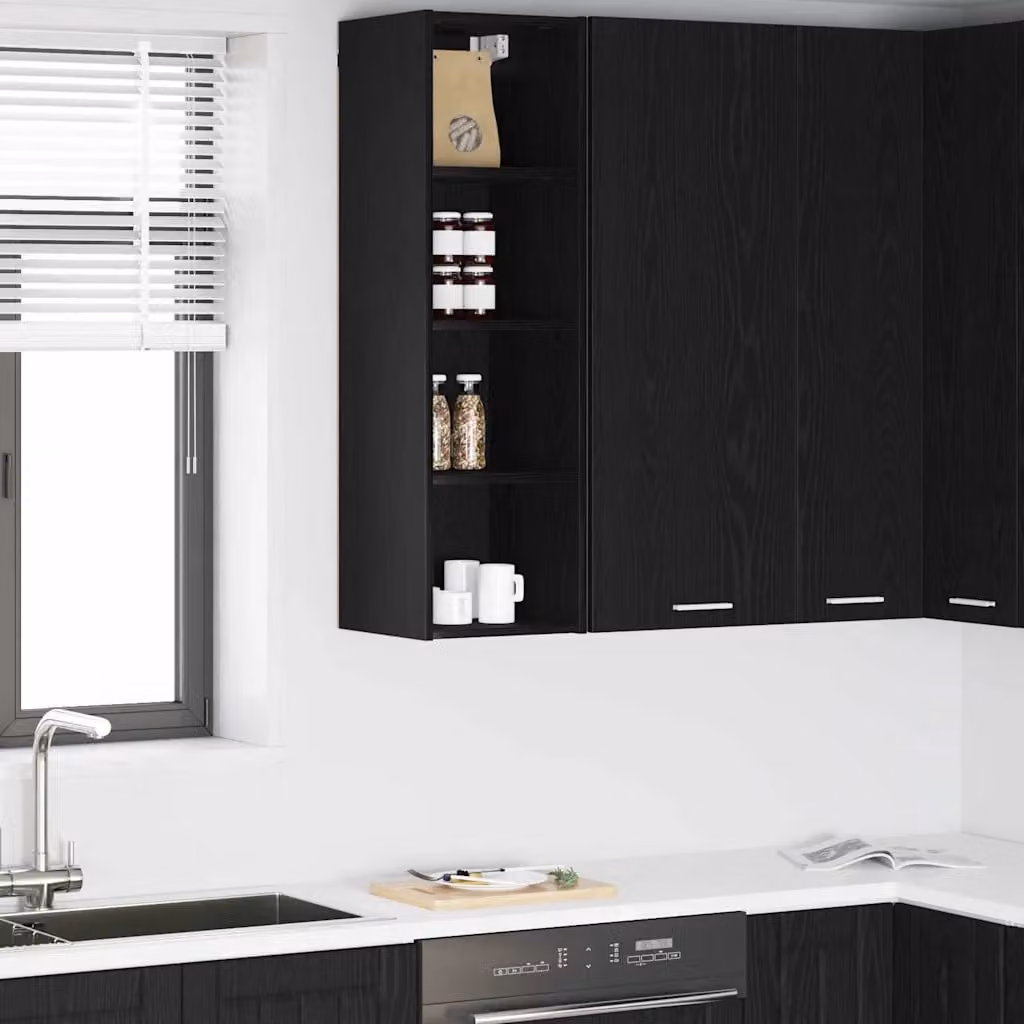 Armadio pensile da cucina moderno vidaXL in nero con ante a battente e ripiani interni L/P/H: 30 x 29,5 x 100 cm