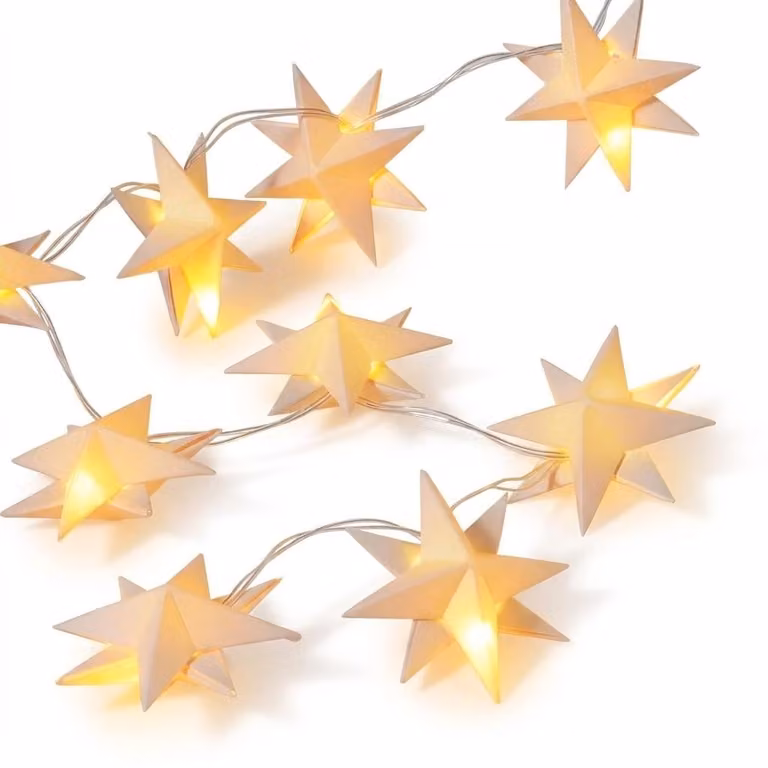 Ghirlanda natalizia con 20 LED, stelle di carta, luce bianco caldo, lunghezza 4 metri, con timer