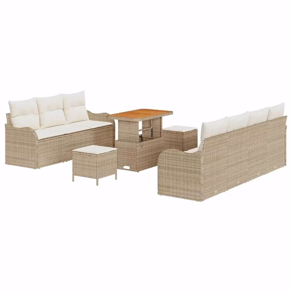 Set da giardino moderno vidaXL composto da 10 pezzi in rattan con cuscini beige e struttura in acciaio e legno di acacia – 2