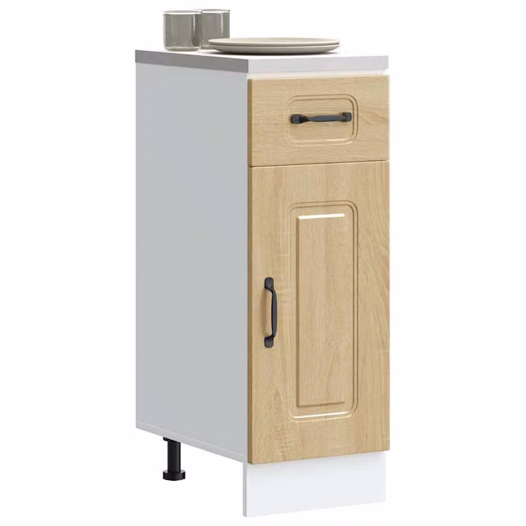Base da cucina moderna vidaXL Kalmar in legno multistrato e MDF, colore bianco e rovere, H 81.5 x L 46.0 x P 30.0 cm