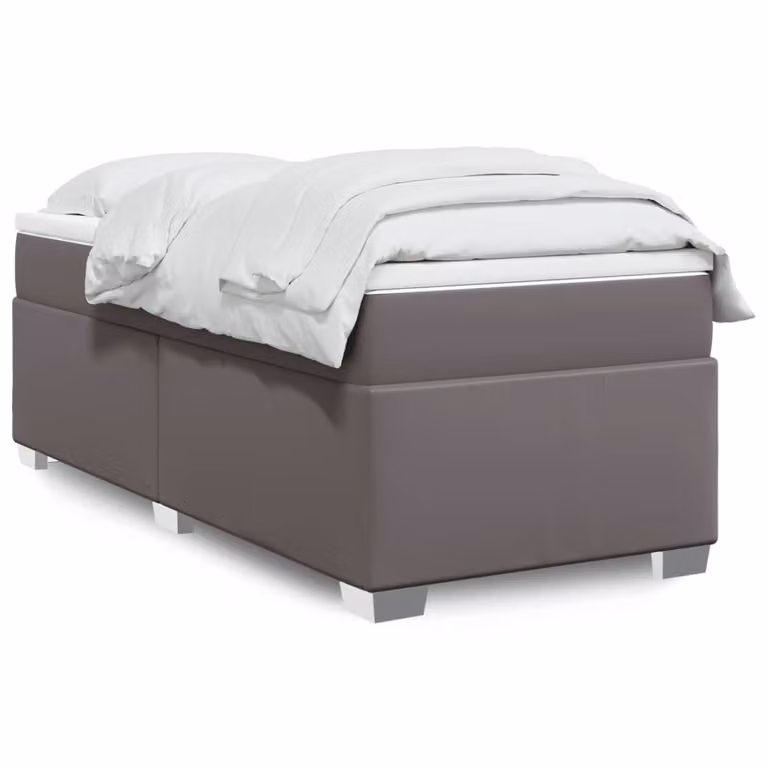 Giroletto a molle con materasso vidaXL in similpelle grigia e bianca, L/P/H: 190 x 90 cm