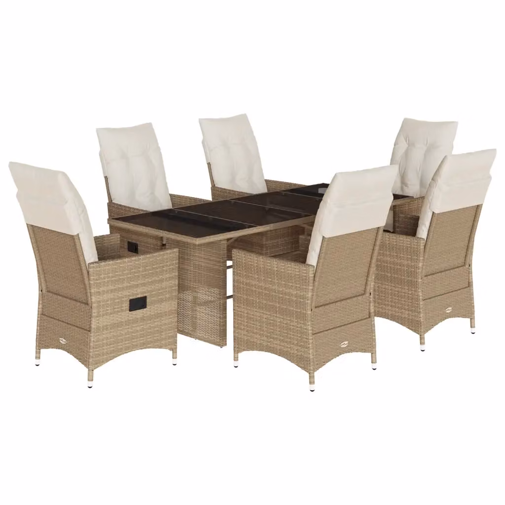 Set da Pranzo da Giardino vidaXL 7 pz in Polyrattan con Cuscini Beige e Piano in Vetro – 2