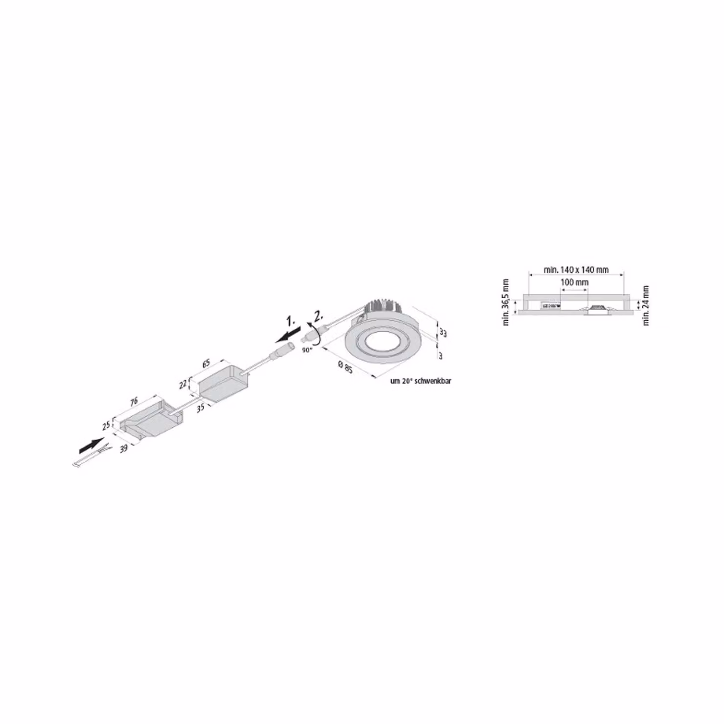 Hera Faretto da incasso Eco SR 68 bianco 3.000 K Ø 8,5 cm alluminio 68, dimmerabile, Bianco / Opale, Soggiorno / Sala da pranzo, Alluminio, Moderno