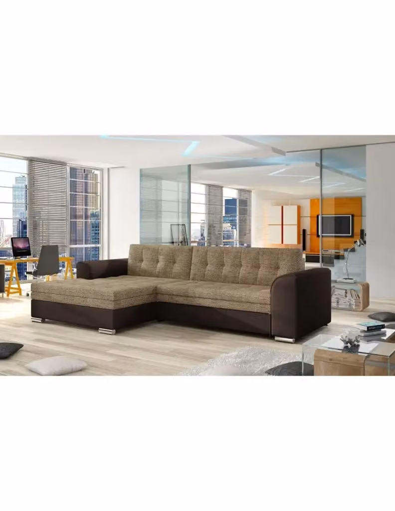 Divano angolare convertibile MEUBLORAMA CONFORTO a 4 posti con angolo sinistro, rivestimento in tessuto beige e marrone, stile moderno per il tuo soggiorno – 2