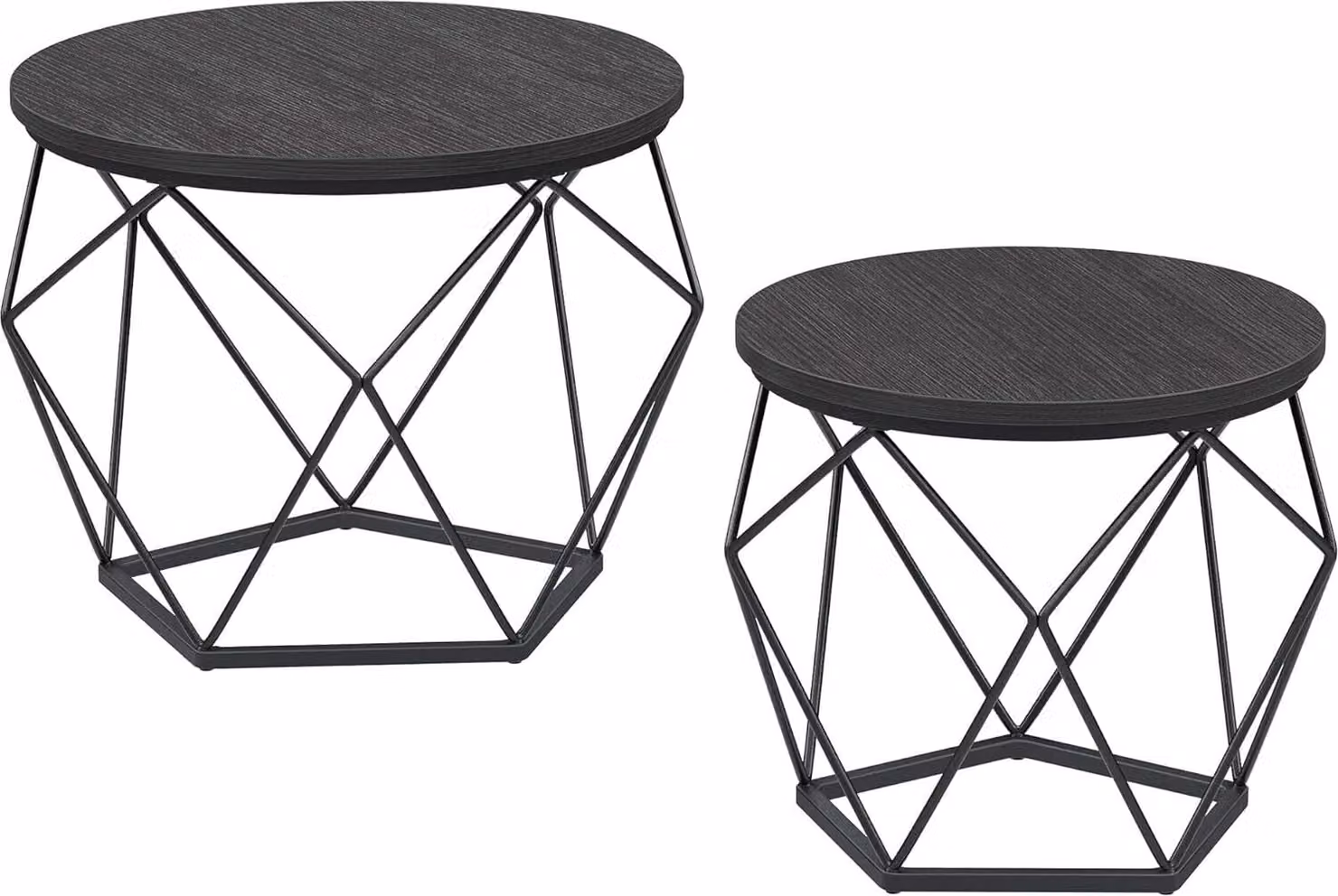 VASAGLE Tavolini rotondi, set di 2 tavolini, stile moderno, piano estraibile, struttura in acciaio, per soggiorno, nero
