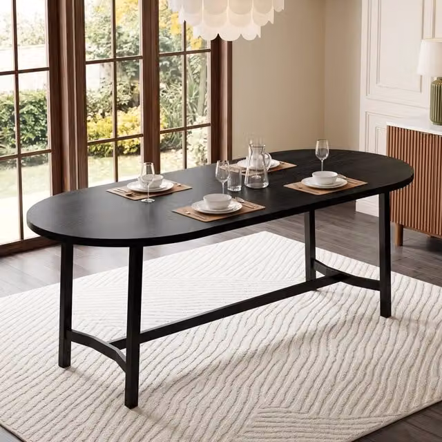 Tavolo da pranzo Singularty nero con piano ovale in legno e gambe in metallo, L: 180 cm, P: 80 cm, H: 75 cm