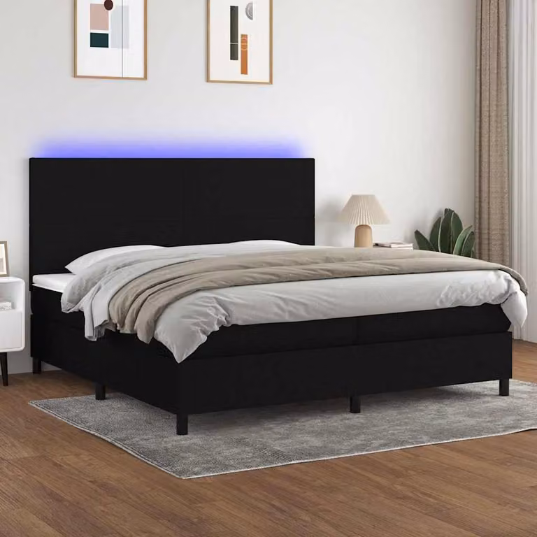 Letto a molle con materasso e illuminazione LED vidaXL in tessuto nero L: 200 cm, P: 200 cm