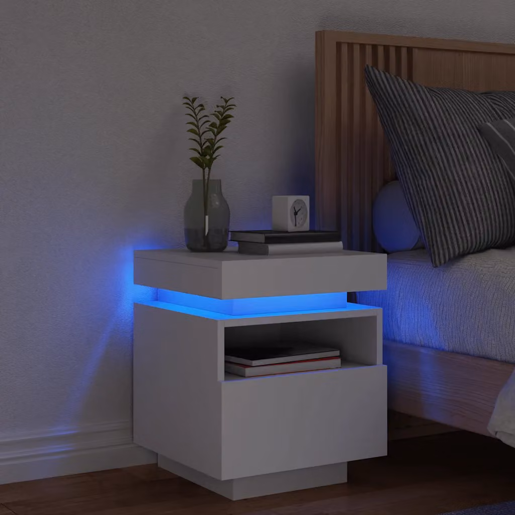 Comodino vidaXL con Luci LED Bianco L: 40 cm, P: 39 cm, H: 48,5 cm